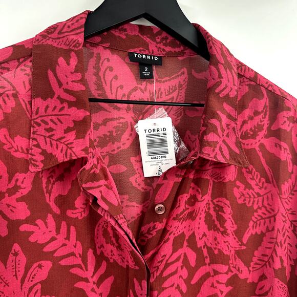 Torrid Red Pink Cap Sleeve Polo Blouse - Picture 3 of 8